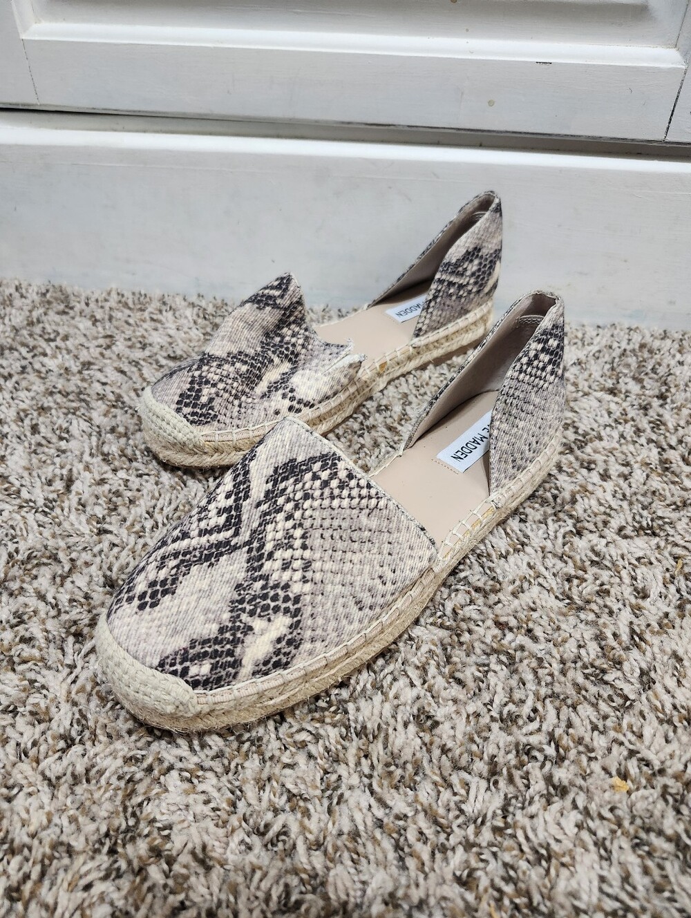 Steve Madden Beige and Black Snake-Print Espadrille Flats